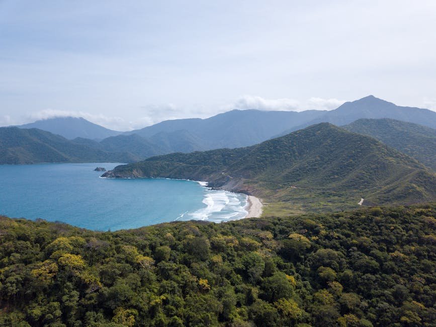 Vue aerienne du parc national Tayrona sur la cote caraibe colombienne